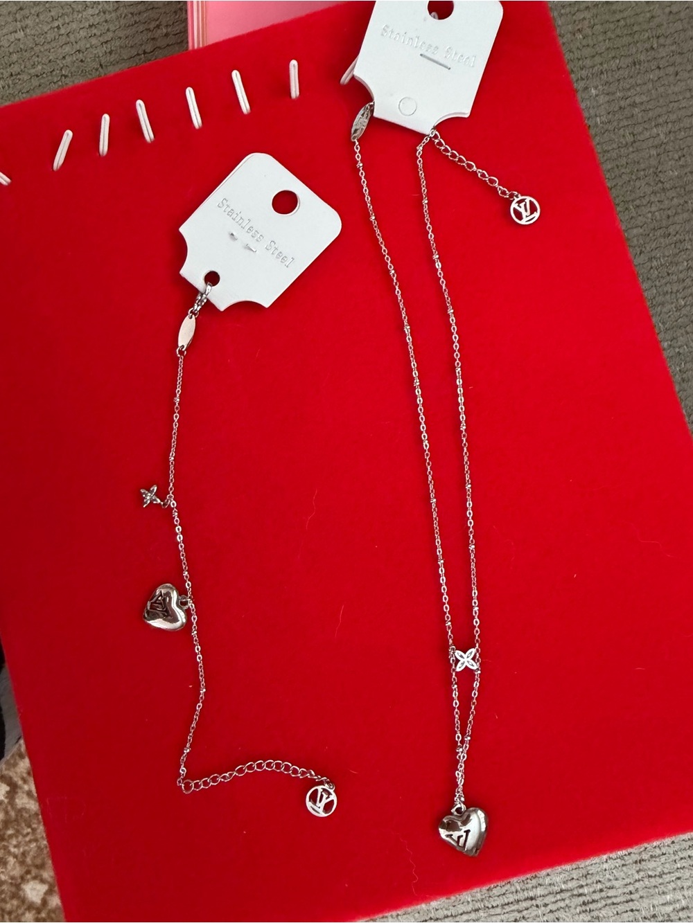 Stainless Steel Heart Bracelet & Charm Necklace Set - Silver tone,fashion